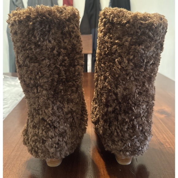 NWOB HICLOTSA Women's Brown Faux‑Fur Shaft Block Heel Boots Size‎ 7.5 - Picture 3 of 6